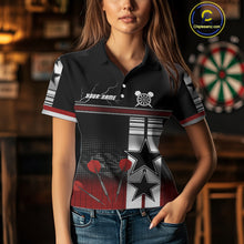 Load image into Gallery viewer, Patriotic Star &amp; Darts Custom Women's Darts Shirt - Black &amp; Red Jersey For Players NYN0451