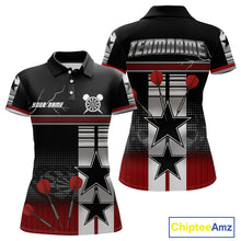 Load image into Gallery viewer, Patriotic Star &amp; Darts Custom Women's Darts Shirt - Black &amp; Red Jersey For Players NYN0451