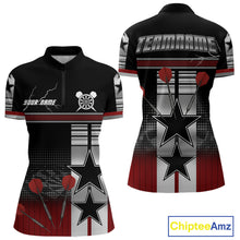 Load image into Gallery viewer, Patriotic Star &amp; Darts Custom Women's Darts Shirt - Black &amp; Red Jersey For Players NYN0451