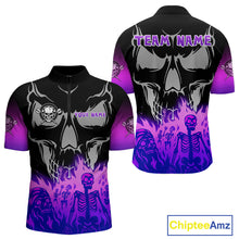 Load image into Gallery viewer, Purple Flaming Skull Dartboard Custom Quarter-Zip Shirt For Men - Darts Team Jersey NYN0714