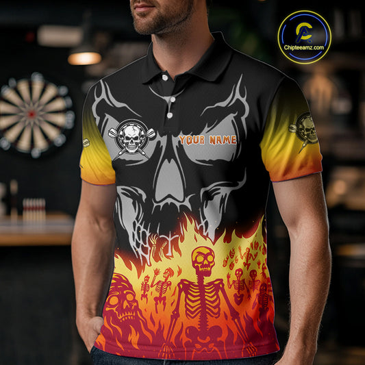 Red Flaming Skull Dartboard Custom Polo Shirt For Men - Darts Team Jersey NYN0715