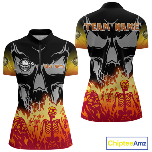 Red Flaming Skull Dartboard Custom Quarter-Zip Shirt For Women - Darts Team Jersey NYN0715