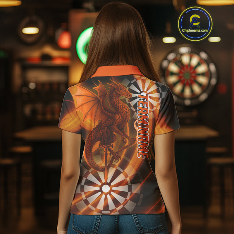 Custom Women's Darts Polo Shirt Dragon And Dartboard - Personalized Name & Team NYN0721