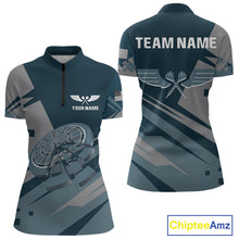 Load image into Gallery viewer, Blue Cracked Dartboard Custom Darts Quarter-Zip Shirt For Women - Darts Team Jersey NYN0725