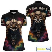 Load image into Gallery viewer, Custom Wolf Skulls Women's 1/4-Zip Dart Shirt Colorful Smoke Dart Outfits Jerseys For Darters NYN1323