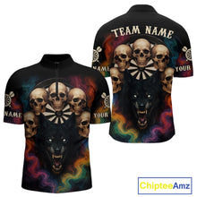 Load image into Gallery viewer, Custom Wolf Skulls Men's 1/4-Zip Dart Shirt Colorful Smoke Dart Outfits Jerseys For Darters NYN1323