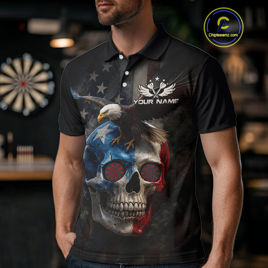 Custom Smoke Skull Eagle Patriotic Dart Shirt For Men US Flag Polo Dart Team Jersey NYN1336