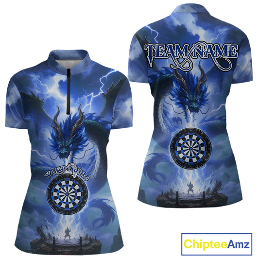 Custom Lightning Blue Dragon Dartboard Darts 1/4-Zip Shirt For Women Darts Team Jersey NYN0968