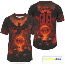 Load image into Gallery viewer, Custom Red Flames Phoenix Baseball Ball Jersey For Men Skull Baseball Tournament Shirt NYN0971