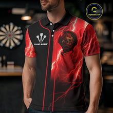 Load image into Gallery viewer, Maroon Dragon &amp; Skull Thunder Lightning Men's Darts Shirt - Custom Name For Players NYN0503