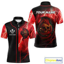 Load image into Gallery viewer, Maroon Dragon &amp; Skull Thunder Lightning Men's Darts Shirt - Custom Name For Players NYN0503