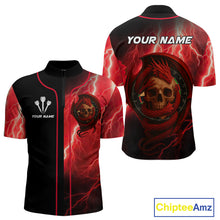 Load image into Gallery viewer, Maroon Dragon &amp; Skull Thunder Lightning Men's Darts Shirt - Custom Name For Players NYN0503