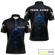 Load image into Gallery viewer, Blue Flaming Dartboard In Grim Reaper Men's Team Shirt - Custom Name For Darts Jersey NYN0514
