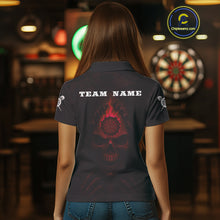 Load image into Gallery viewer, Red Flaming Dartboard In Grim Reaper Women's Team Shirt - Custom Name For Darts Jersey NYN0515
