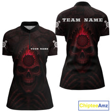 Load image into Gallery viewer, Red Flaming Dartboard In Grim Reaper Women's Team Shirt - Custom Name For Darts Jersey NYN0515