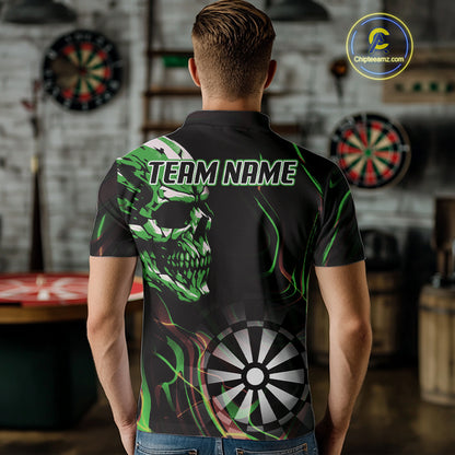 Custom Green And Orange Skull Dartboard Polo Dart Shirts For Men Darts Team Jersey NYN0999