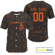 Load image into Gallery viewer, Custom Orange Pumpkin Halloween Baseball Jersey For Men Funny Halloween Baseball Shirt NYN1007