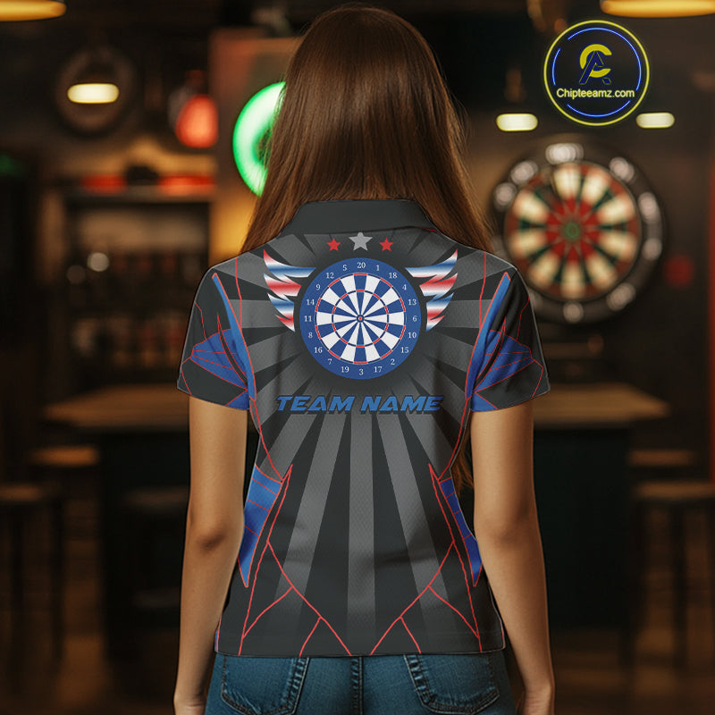Red And Blue Wings Dartboard Custom Darts Polo Shirt For Women - Darts Team Jersey NYN0726