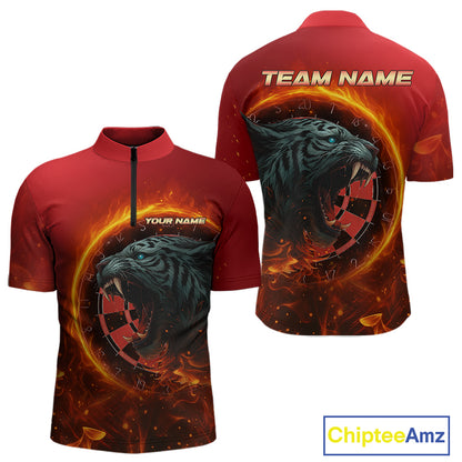 Panther Flaming Dartboard Custom Darts Quarter-Zip Shirt For Men - Darts Team Jersey NYN0727