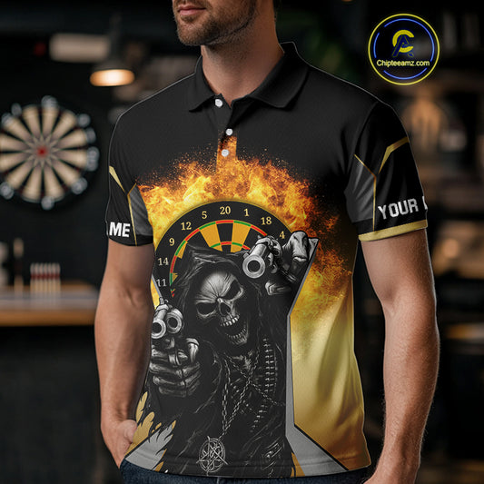 Skeleton & Flame Dartboard Custom Darts Polo Shirt For Men - Darts Team Jersey NYN0731