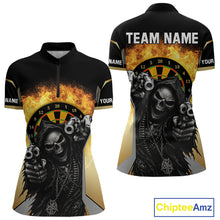 Load image into Gallery viewer, Skeleton &amp; Flame Dartboard Custom Darts Quarter-Zip Shirt For Women - Darts Team Jersey NYN0731