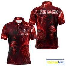 Load image into Gallery viewer, Personalized Red Flames Skull Dartboard Darts Jersey Custom Men's Skull Darts Polo Shirt NYN1030