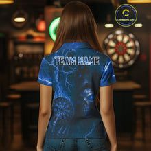 Load image into Gallery viewer, Personalized Blue Flames Skull Dartboard Darts Jersey Custom Women's Skull Darts Polo Shirt NYN1031