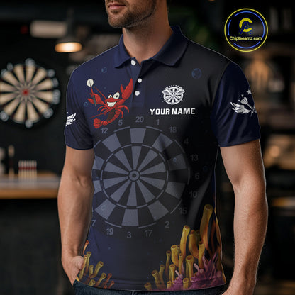Maroon Lobster & Dartboard In The Ocean Men's Darts Shirt - Custom Name For Players NYN0523