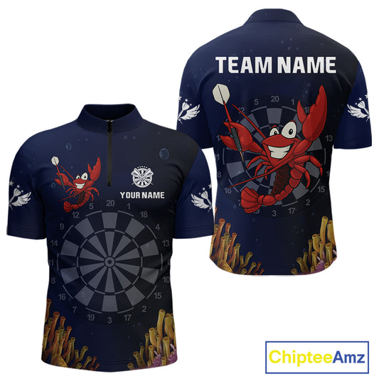 Maroon Lobster & Dartboard In The Ocean Men's Darts Shirt - Custom Name For Players NYN0523