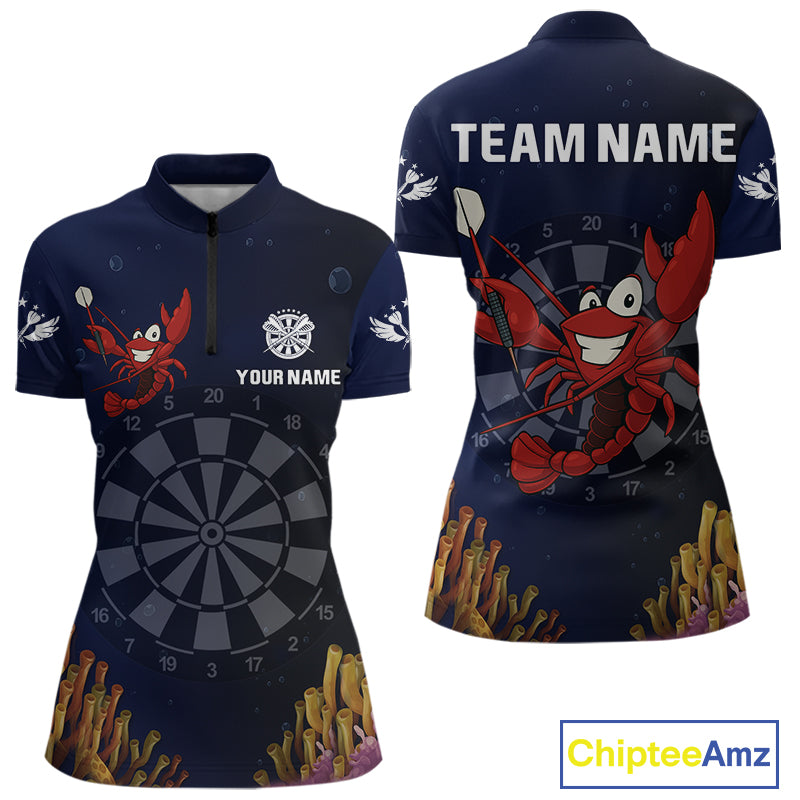 Maroon Lobster & Dartboard In The Ocean Women's Darts Shirt - Custom Name For Players NYN0523