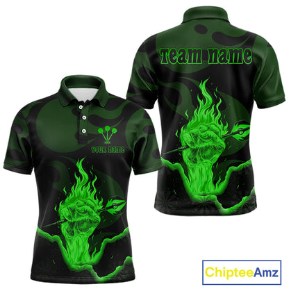 Custom Green Flaming Dart Arrow Polo & 1/4-Zip Darts Shirts Outfit Darts Jersey For Men NYN1052
