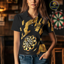 Load image into Gallery viewer, Gold Dartboard &amp; Arrow Women's Darts Polo Shirt - Custom Name For Players NYN0747