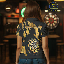 Load image into Gallery viewer, Gold Dartboard &amp; Arrow Women's Darts Polo Shirt - Custom Name For Players NYN0747