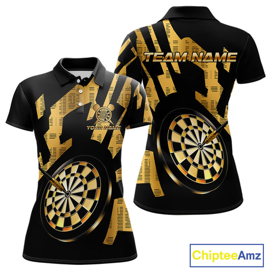 Gold Dartboard & Arrow Women's Darts Polo Shirt - Custom Name For Players NYN0747