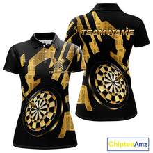 Load image into Gallery viewer, Gold Dartboard &amp; Arrow Women's Darts Polo Shirt - Custom Name For Players NYN0747