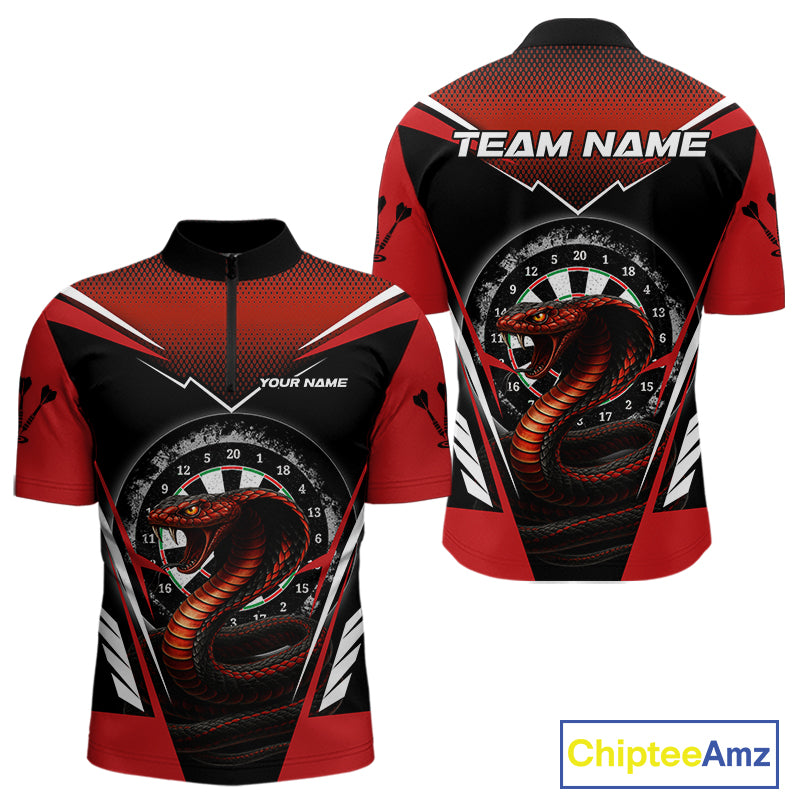 Maroon Cobra & Dartboard Men's Darts Quarter-Zip Shirt - Custom Name For Darts Jersey NYN0752