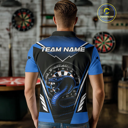 Azure Cobra & Dartboard Men's Darts Polo Shirt - Custom Name For Darts Jersey NYN0753