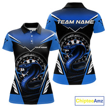 Load image into Gallery viewer, Azure Cobra &amp; Dartboard Women's Darts Polo Shirt - Custom Name For Darts Jersey NYN0753