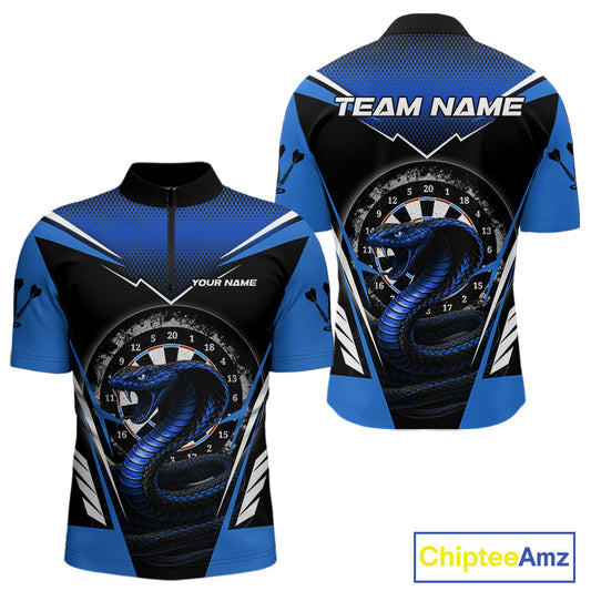 Azure Cobra & Dartboard Men's Darts Quarter-Zip Shirt - Custom Name For Darts Jersey NYN0753