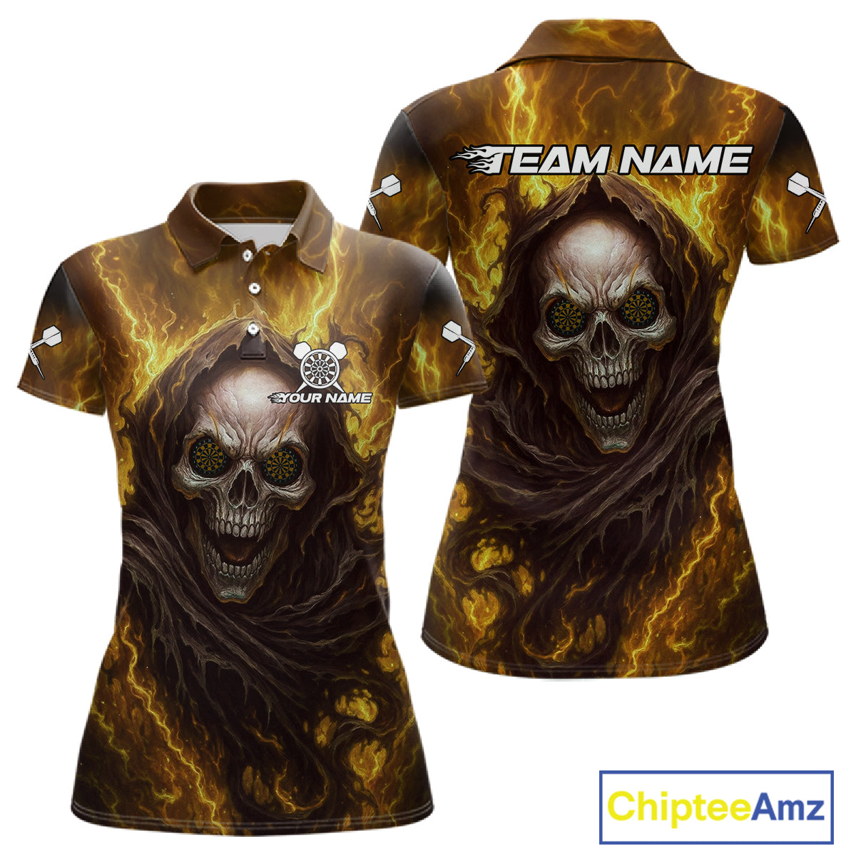 Custom Black-Yellow Lightning Skeleton Dart Shirt For Women Dart Tournament Jerseys NYN1406