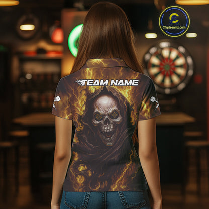 Custom Black-Yellow Lightning Skeleton Dart Shirt For Women Dart Tournament Jerseys NYN1406