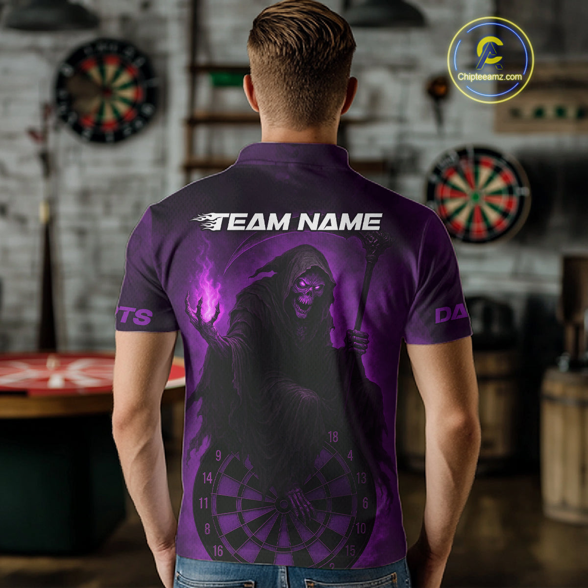 Custom Purple Flames Skeleton Dartboard Dart Shirt For Men Dart Tournament Jerseys NYN1410