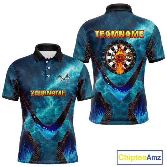 Lightning Turquoise Flame Hand & Darts Men's Darts Shirt - Custom Name For Players NYN0542