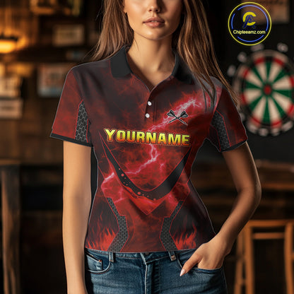 Lightning Red Flame Hand & Darts Women's Darts Shirt - Custom Name For Players NYN0543