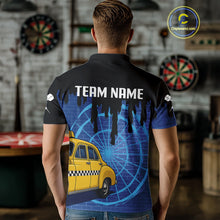 Load image into Gallery viewer, Blue Dartboard &amp; Black Dripping Color Men's Darts Shirt - Custom Name For Players NYN0549
