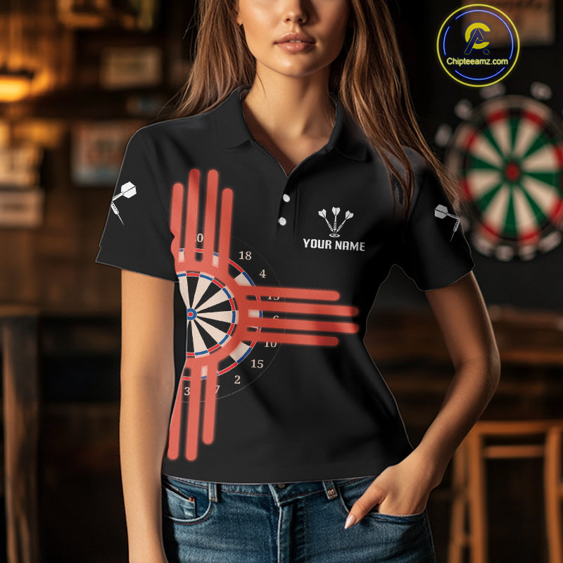 Grunge US Flag & Dartboard Custom Darts Polo Shirt For Women - Darts Team Jersey NYN0762