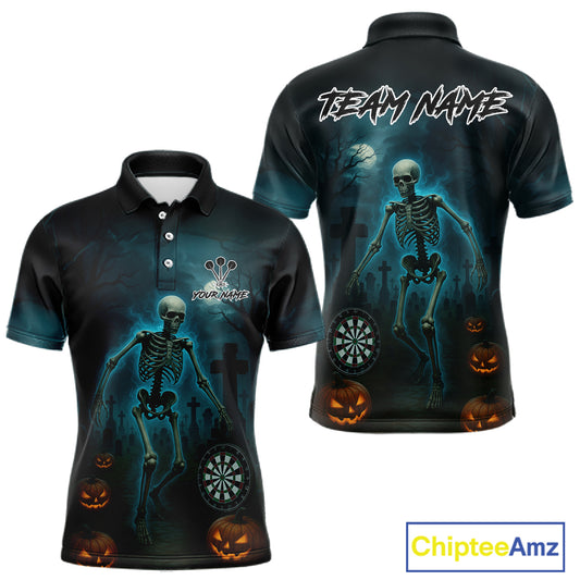 Custom Black And Blue Skull Halloween Darts Shirt For Men Outfits Skull Darts Jersey NYN1086