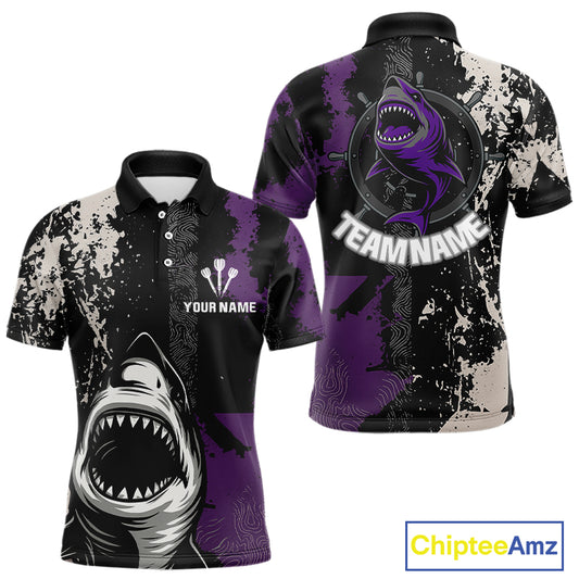 Back & Purple Shark Dartboard Grunge Men's Darts Shirt - Custom Name For Players NYN0566