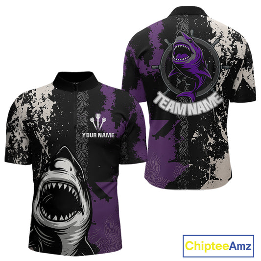 Back & Purple Shark Dartboard Grunge Men's Darts Shirt - Custom Name For Players NYN0566