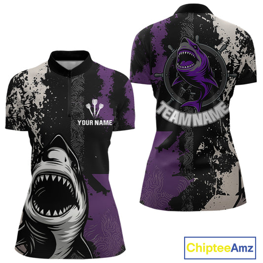 Back & Purple Shark Dartboard Grunge Women's Darts Shirt - Custom Name For Players NYN0566